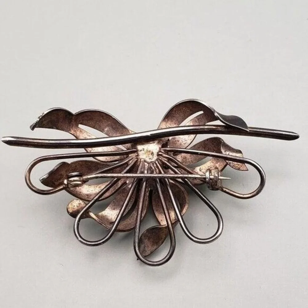 Vintage‎ Sterling Silver Brooch Blue Stones Retro Patina